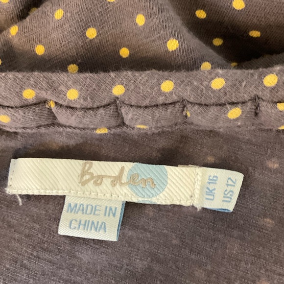 Boden Gray Yellow Polka Dot Knotted Detail Scoop Neck Long Sleeve Top Size 12 - Picture 2 of 14